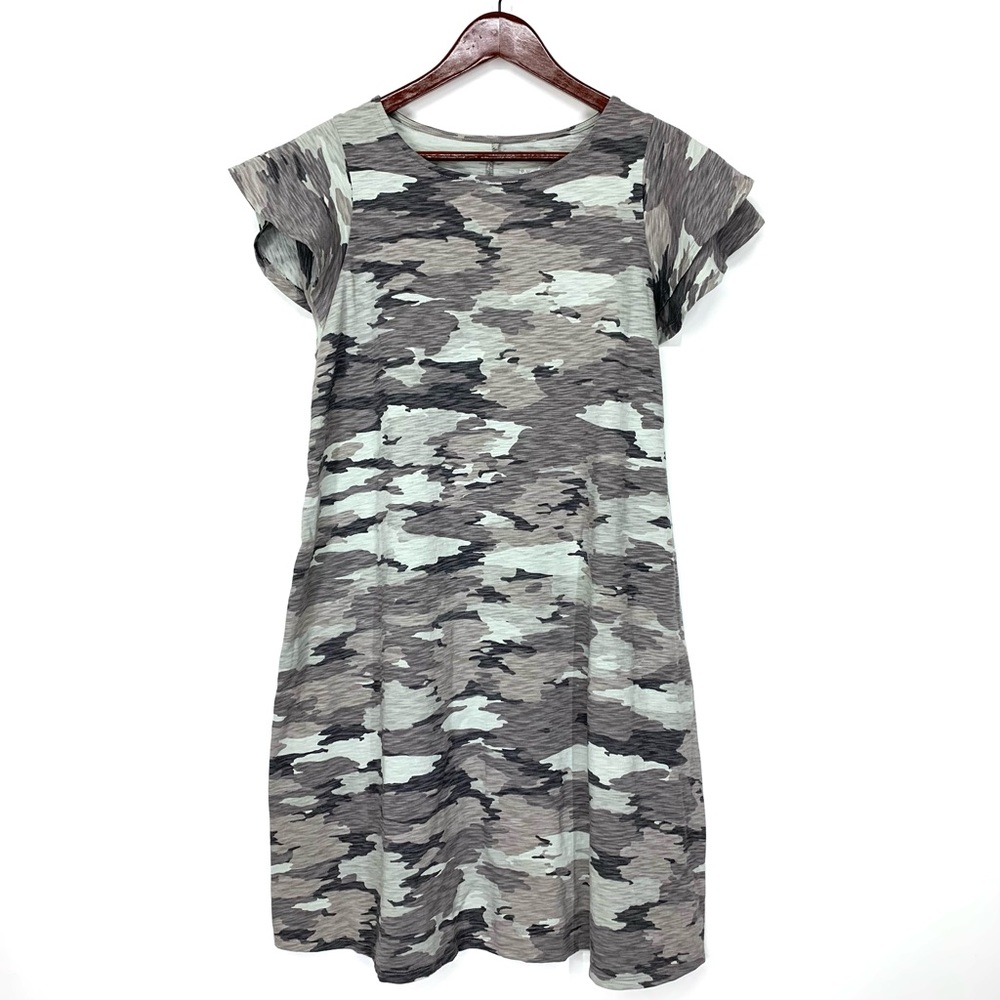 Isabel Maternity Gray Camo Double Flutter Short Sleeve T-Shirt Dress New Nwt XS